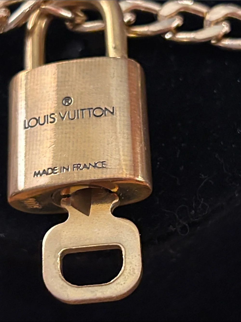 Louis Vuitton # 301 Gold-Tone Padlock Pendant Necklace 25” chain